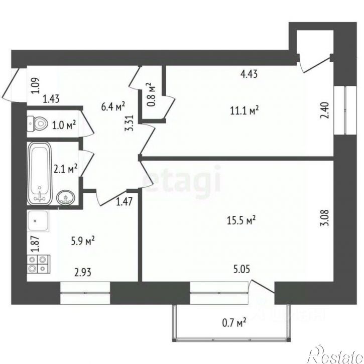 2-комн квартира улица Курчатова, 15,  д. 15