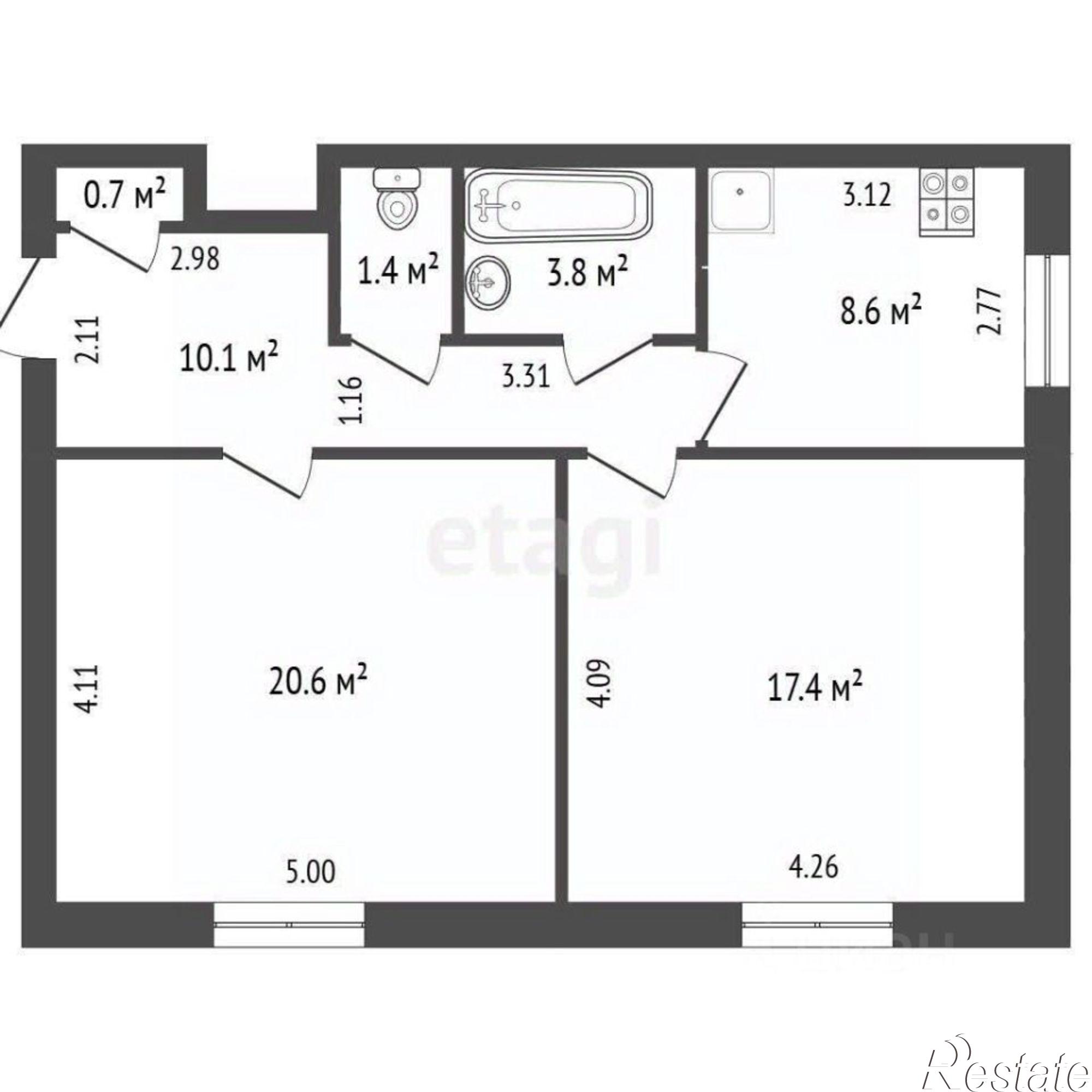Купить квартиру за 1 900 000 рублей на Комсомольская улица, 22А