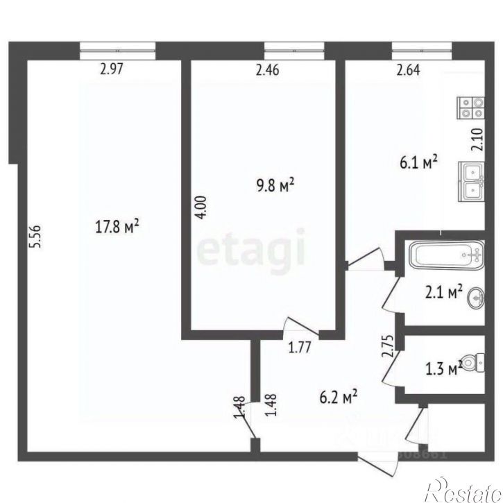 2-комн квартира Коммунистический проспект, 100,  д. 100