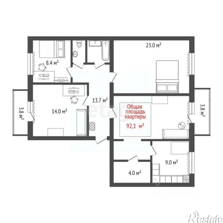 4-комн квартира Транспортная улица, 86,  д. 86