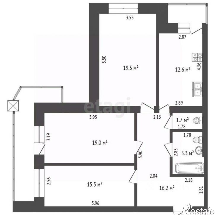 3-комн квартира ул Курчатова, 38А,  д. 38А