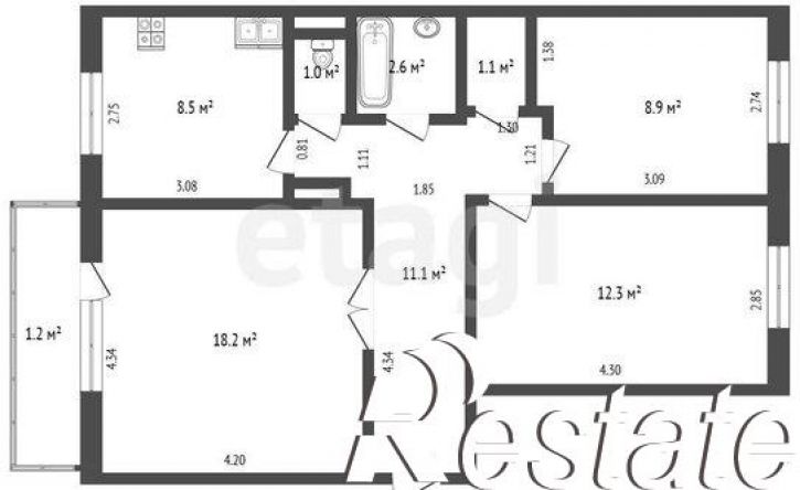 3-комн квартира Ленинградская улица, 14А,  д. 14А